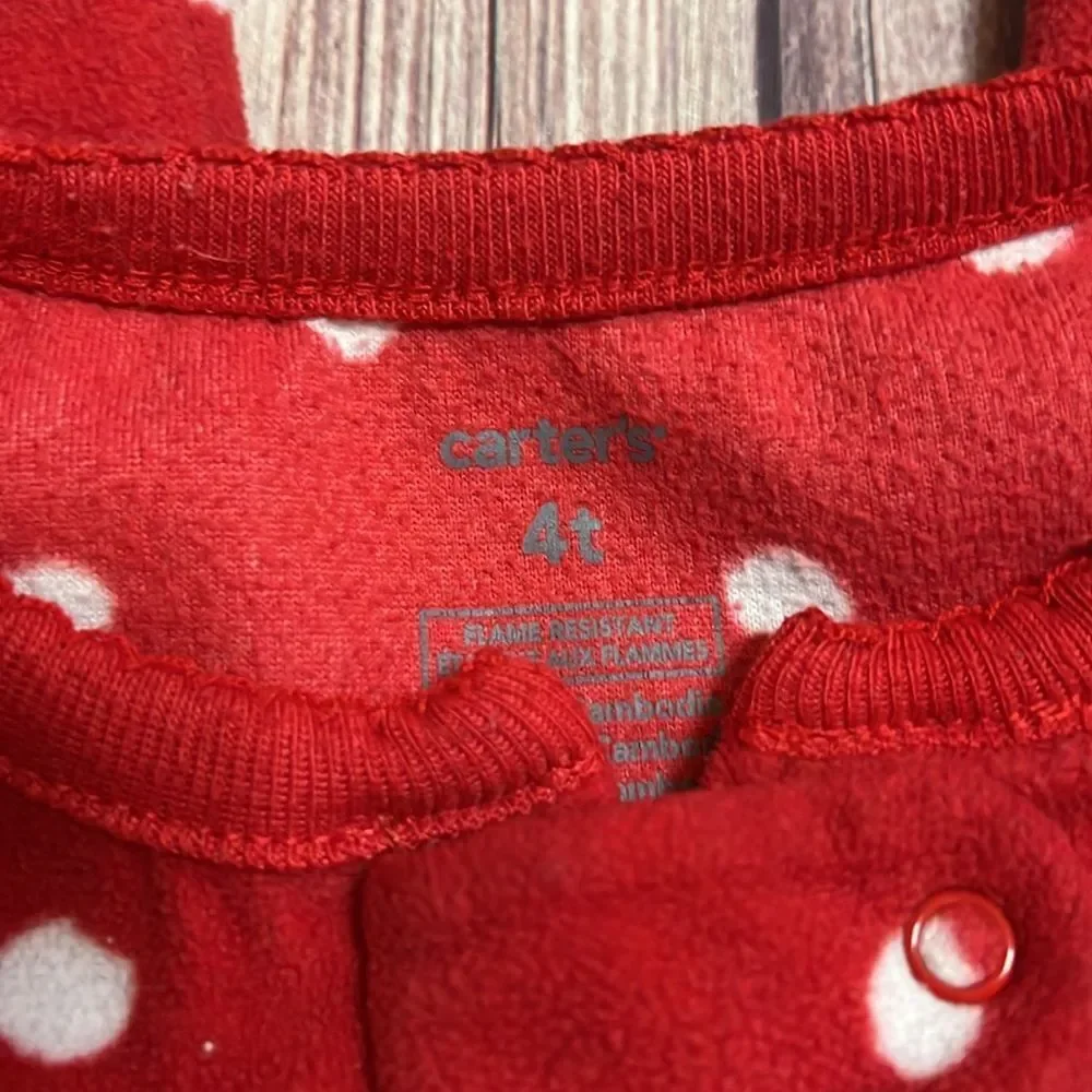 Carter’s 4T Christmas Footed Fleece Pajamas Reindeer Red Polka Dot Sleeper
